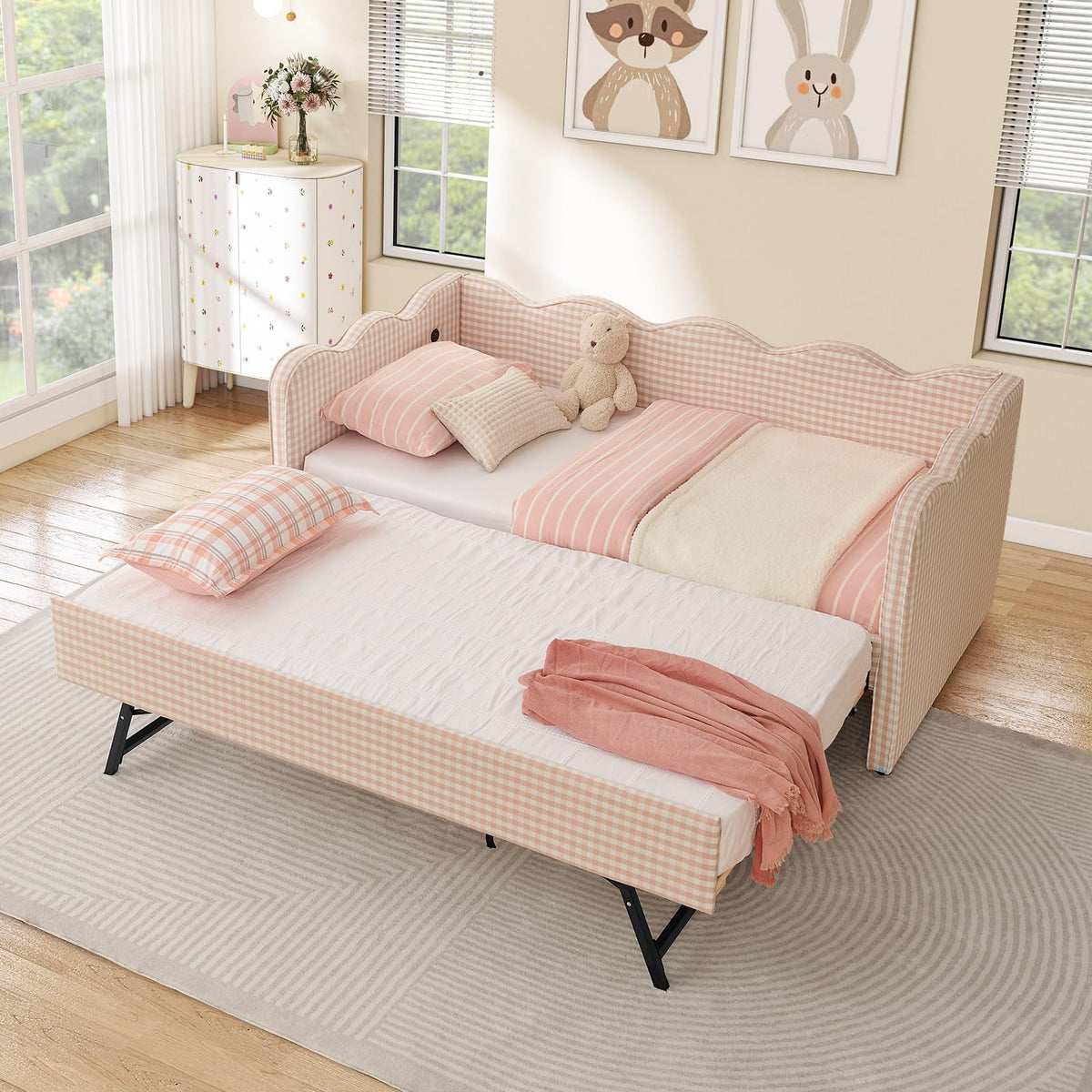 Twin Size Upholstered Daybed with Pop Up Trundle K996246