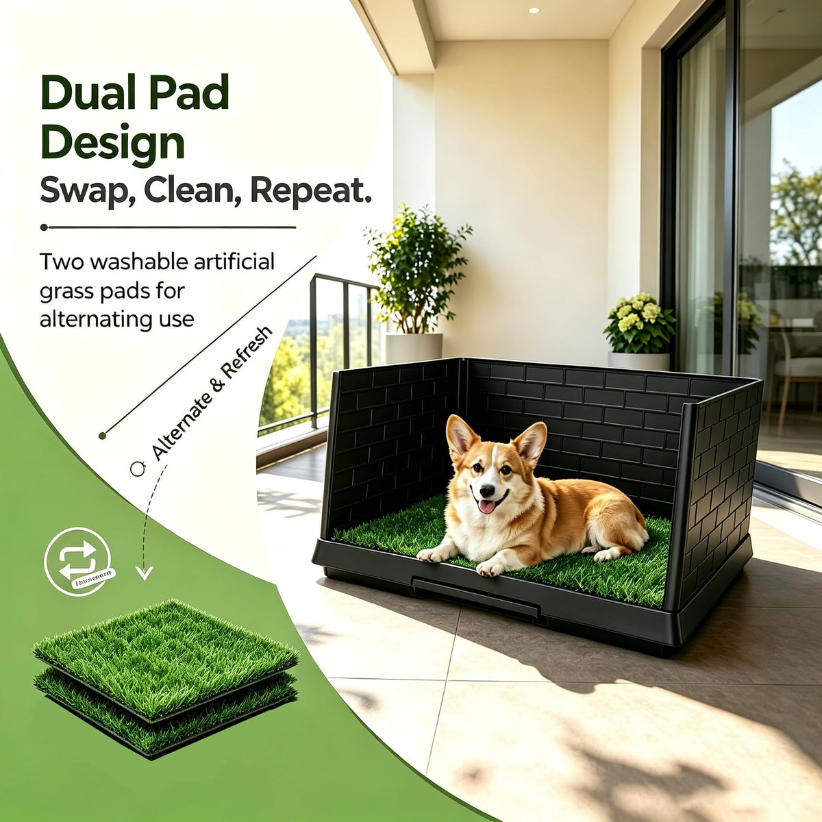 30"×20" Artificial Grass Dog Potty Tray X81197