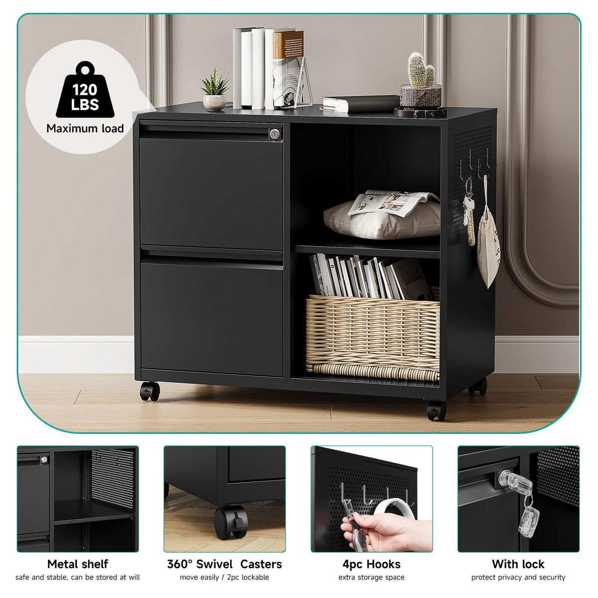 2 Drawer Metal File Cabinet with Lock and Shelf E10948