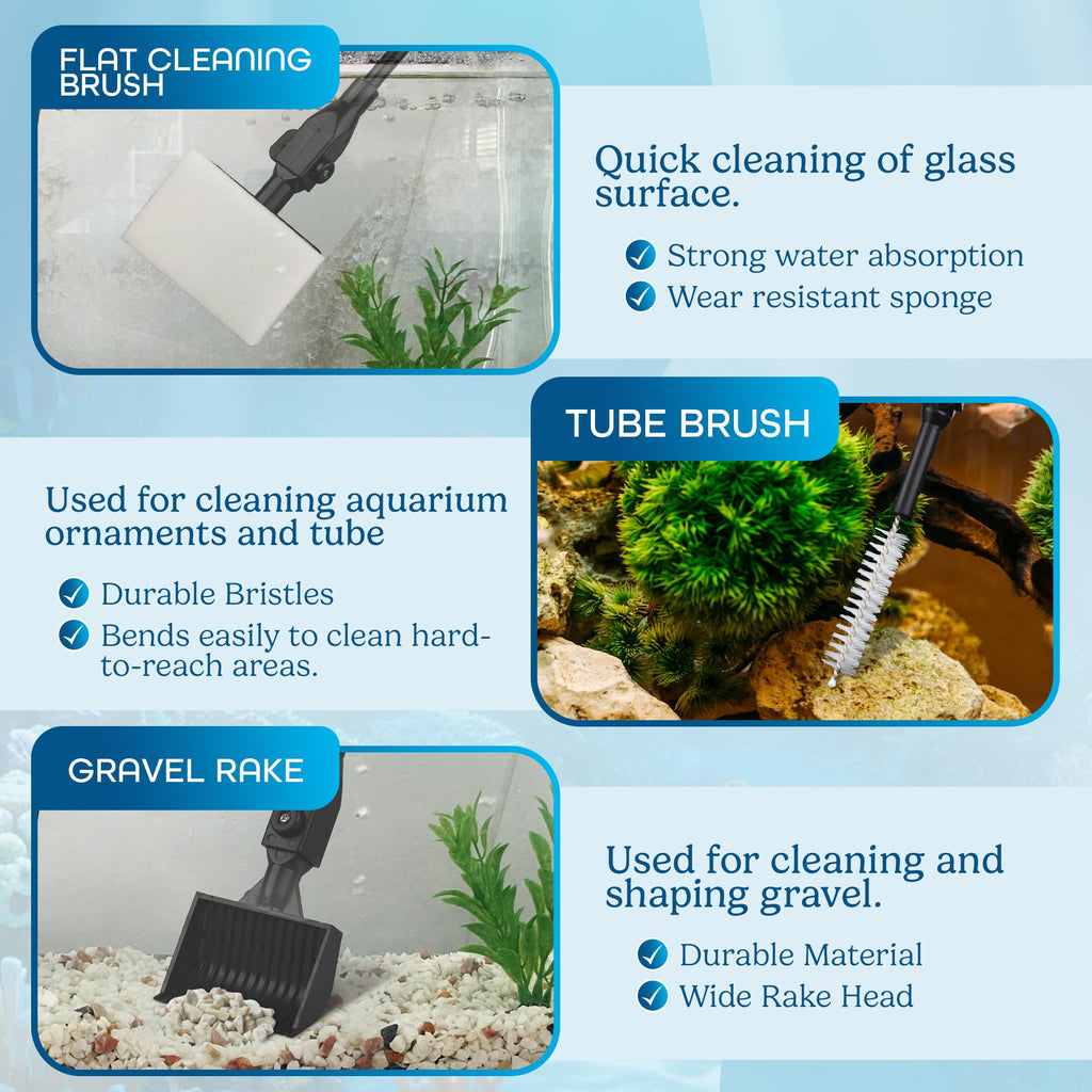 7 in 1 Aquarium Cleaning Kit with Algae Scraper, Fish Net, Gravel Rake & Brush X328296
