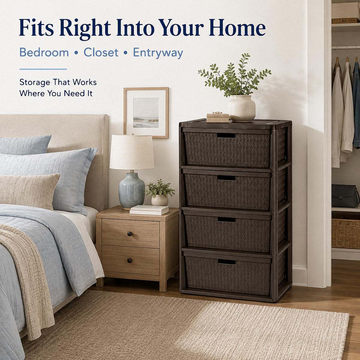 Wide 4-Drawer Storage Organizer Tower with Removable Bins Y634