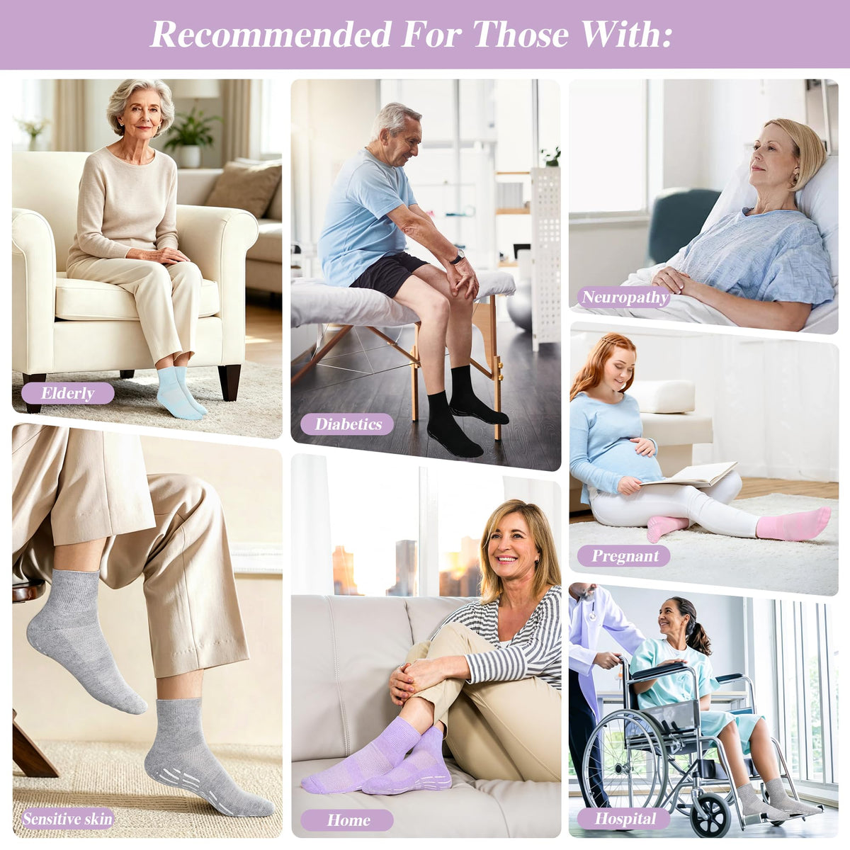 Non Slip Seamless Diabetic Ankle Socks 5 Pairs F8058