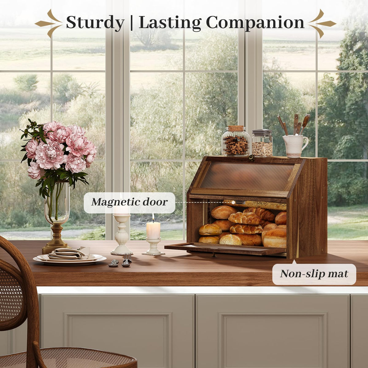 Acacia Wood 2 Layer Bread Box J2340