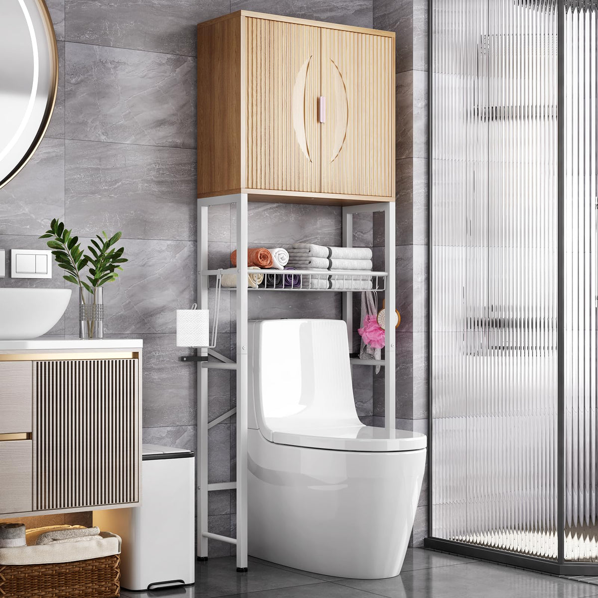 Over The Toilet Storage Cabinet with Adjustable Shelf Y84123