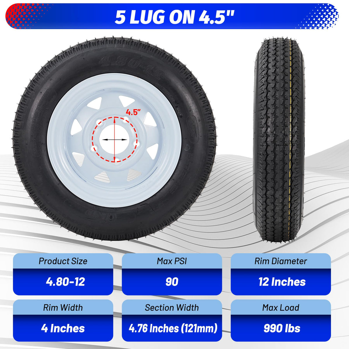 2 Pack 4.80-12 Trailer Tires with 12 inch Rims T5060