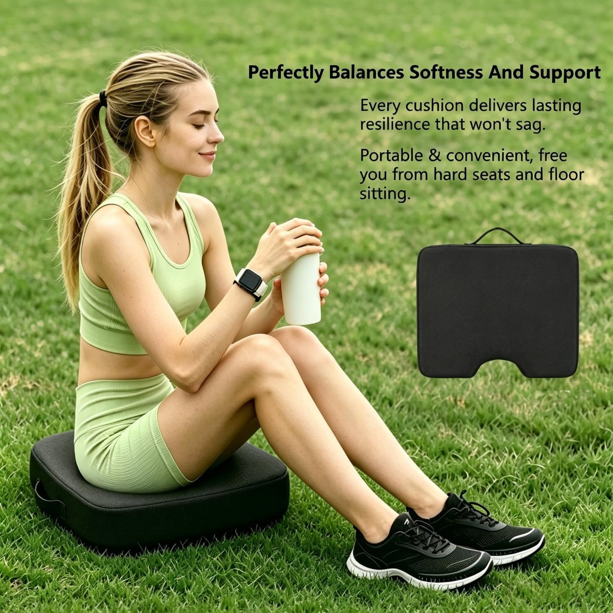 2 Pack Extra Thick Portable Bleacher Seat Cushions with Handle E188727