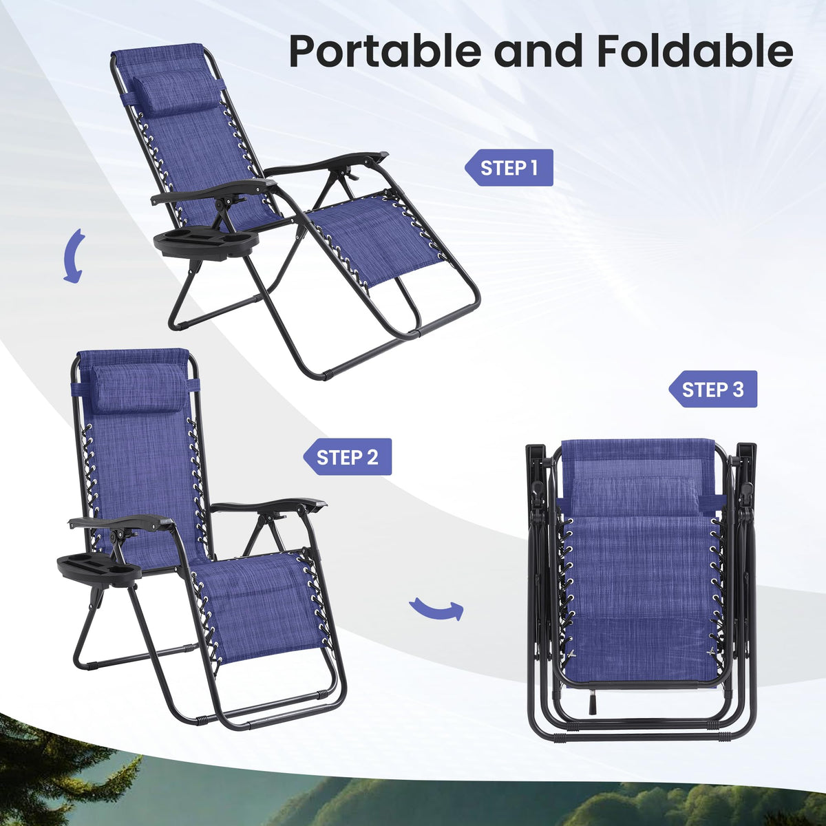 Oversized Padded Zero Gravity Chair Set of 2 with Pillow & Cup Holder B814513