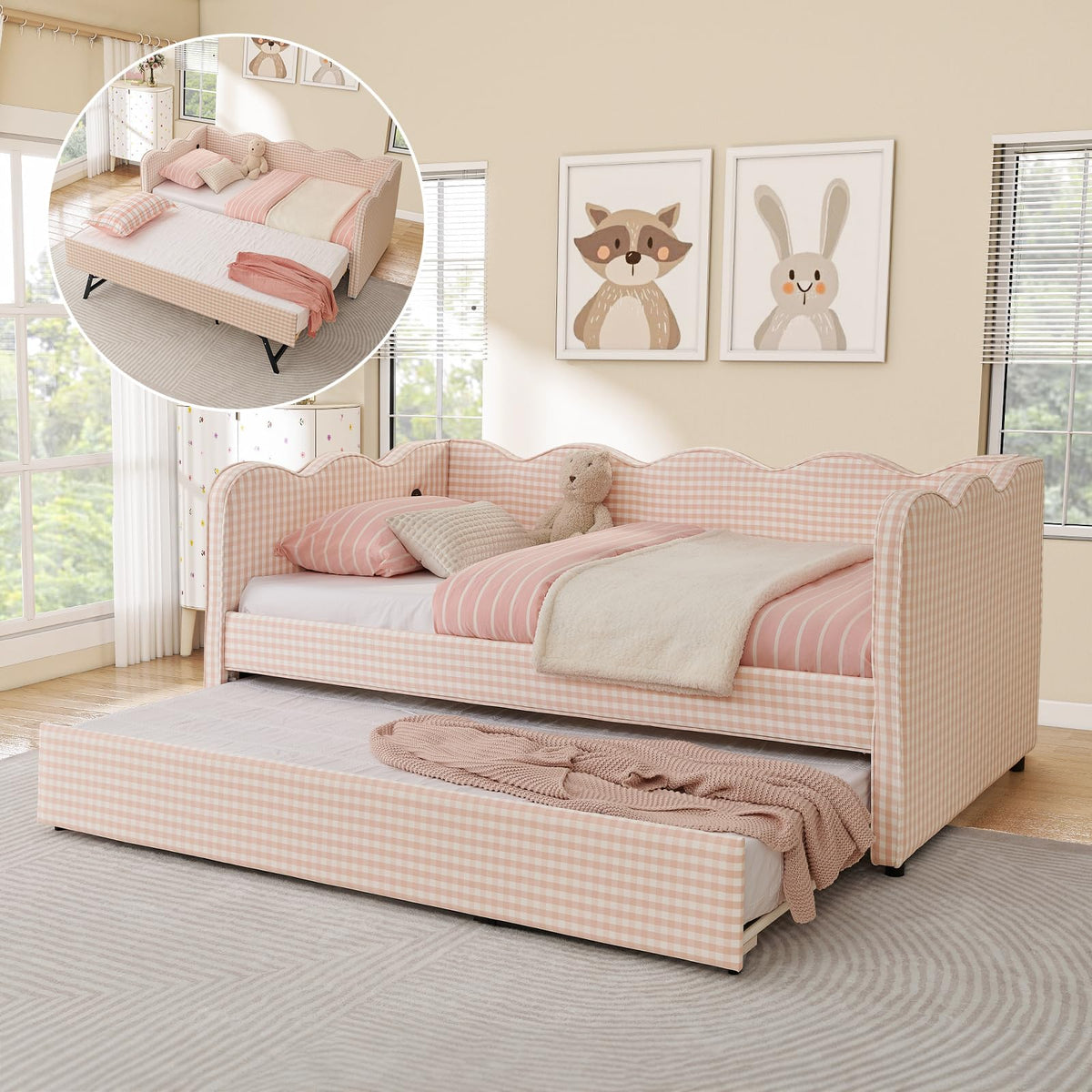 Twin Size Upholstered Daybed with Pop Up Trundle K996246