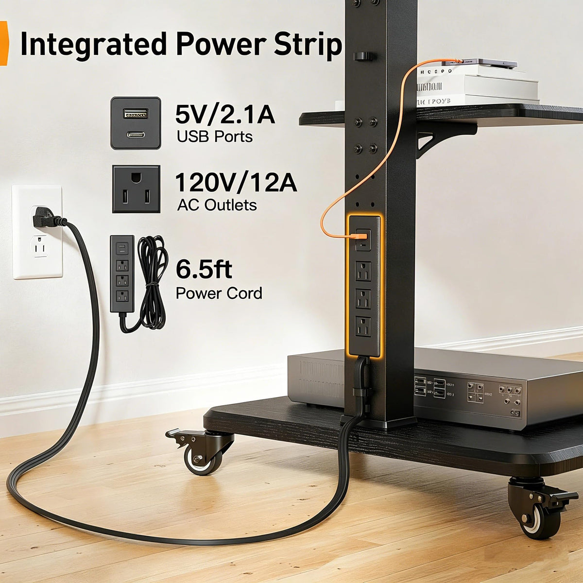 Tilt & Swivel Rolling TV Stand with Power Outlet J192