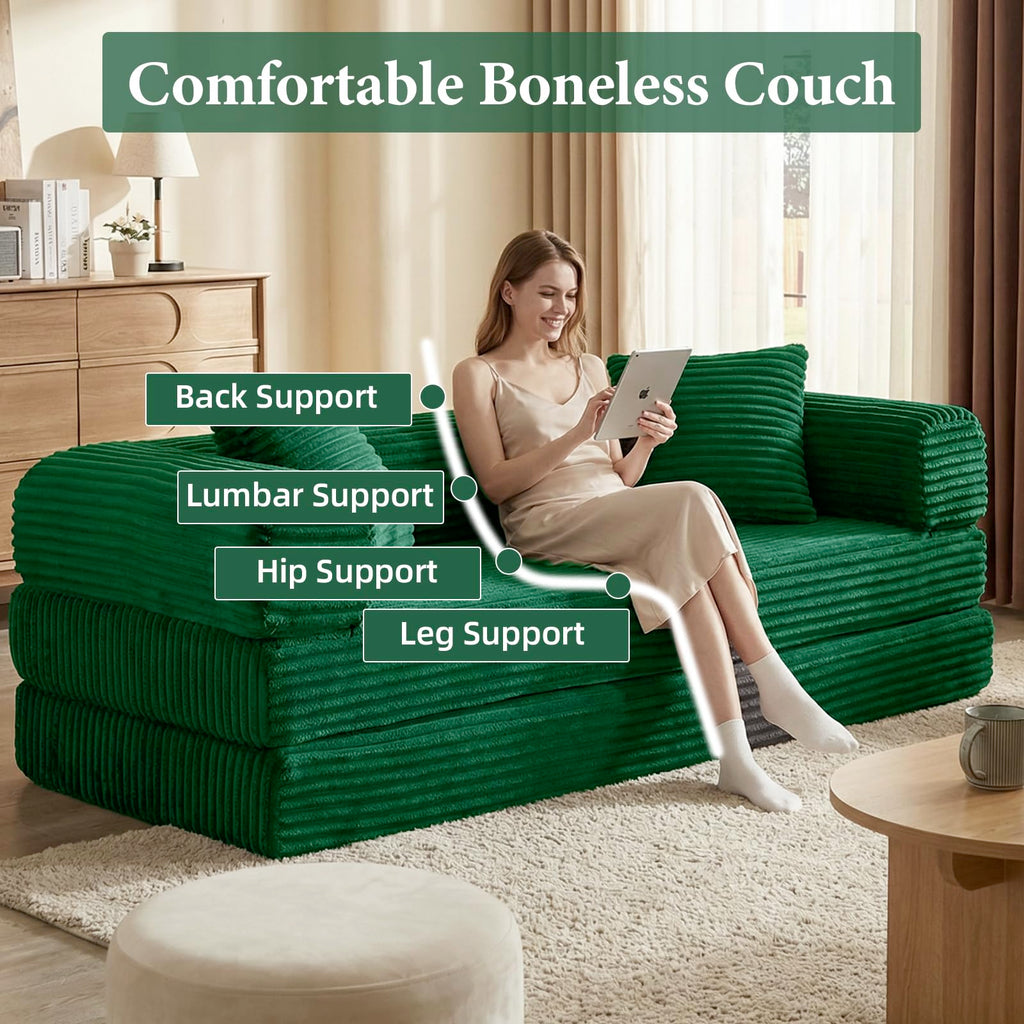 Green Corduroy Convertible Futon Sofa Bed Z559039