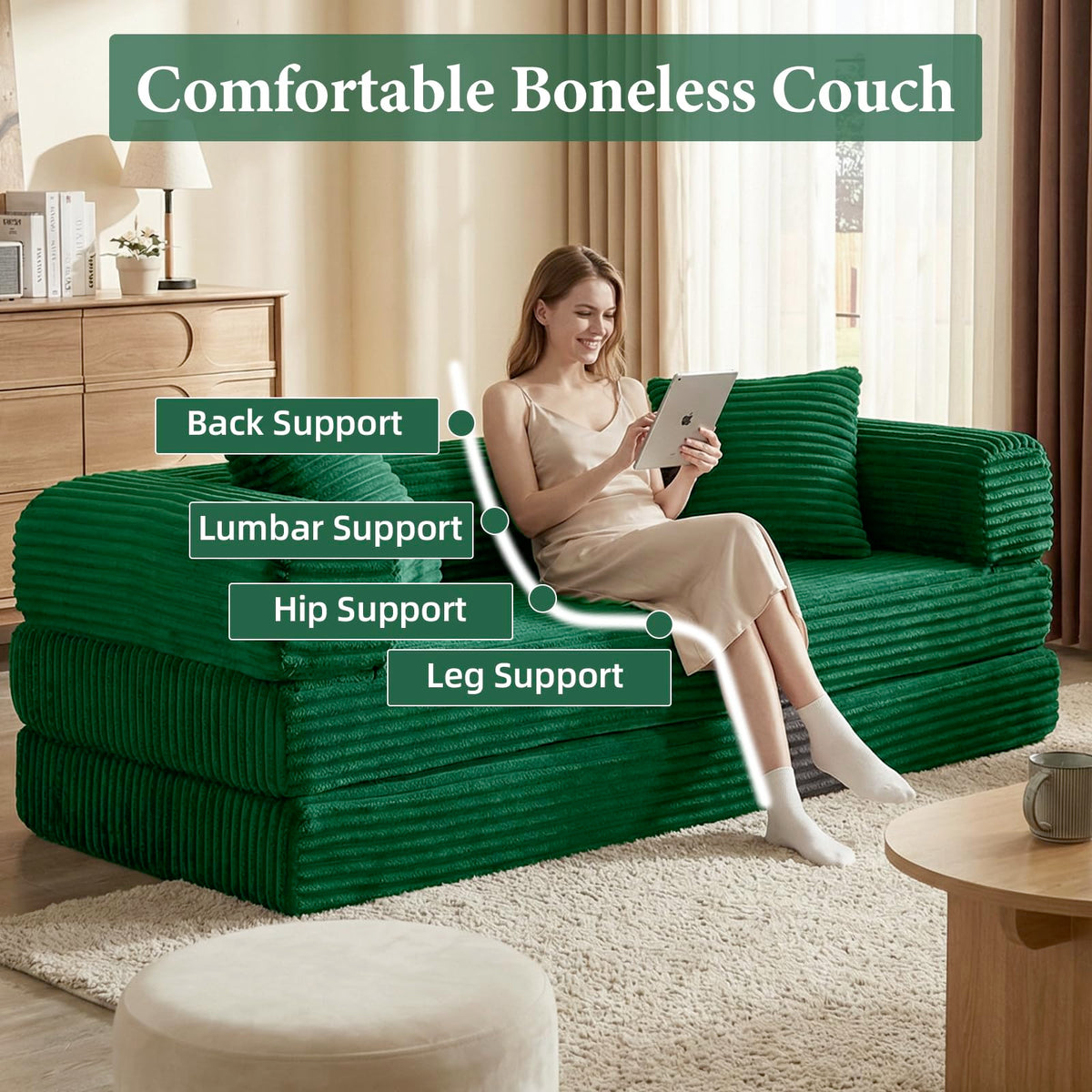Green Corduroy Convertible Futon Sofa Bed Z559039