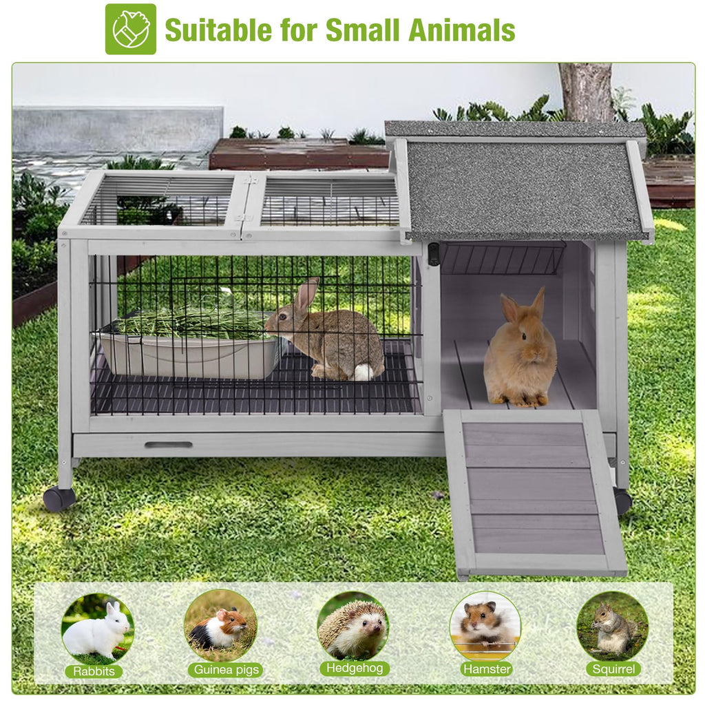 Wooden Rabbit Hutch with Removable Wire Netting and Leak Proof Tray I5553