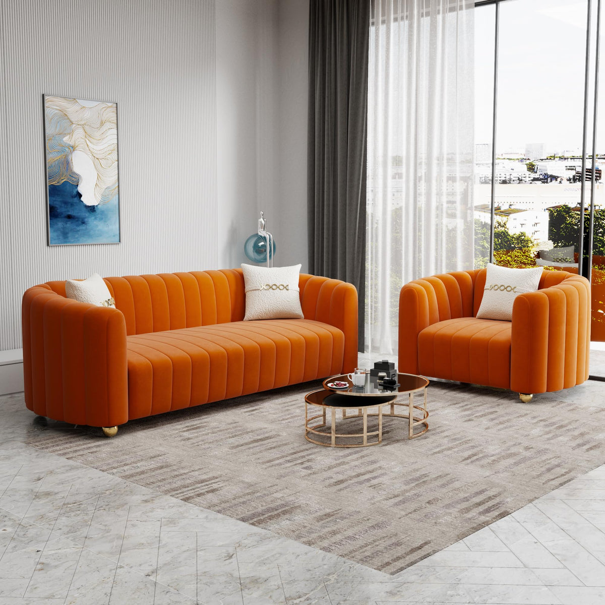 Orange Velvet 2-Piece Sofa K186788