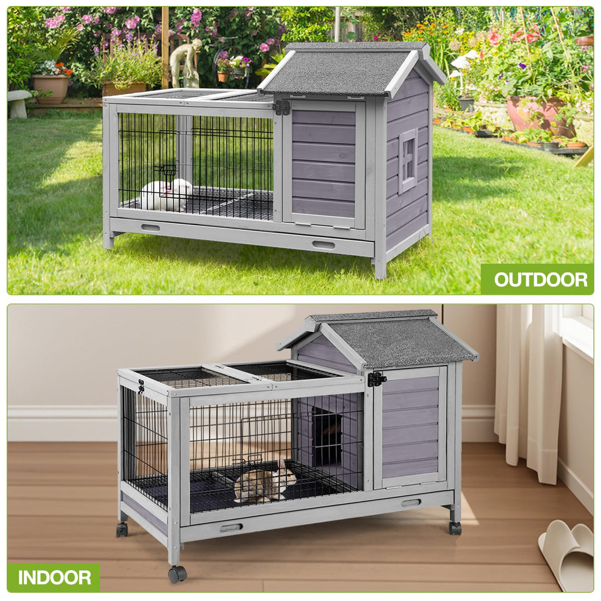 Wooden Rabbit Hutch with Removable Wire Netting and Leak Proof Tray I5553