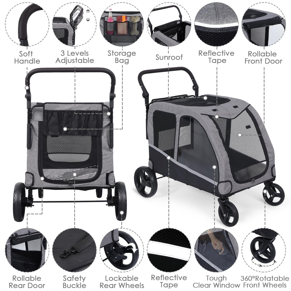 Extra Large Foldable Dog Stroller with Pocket, Up to 130 lbs I560879