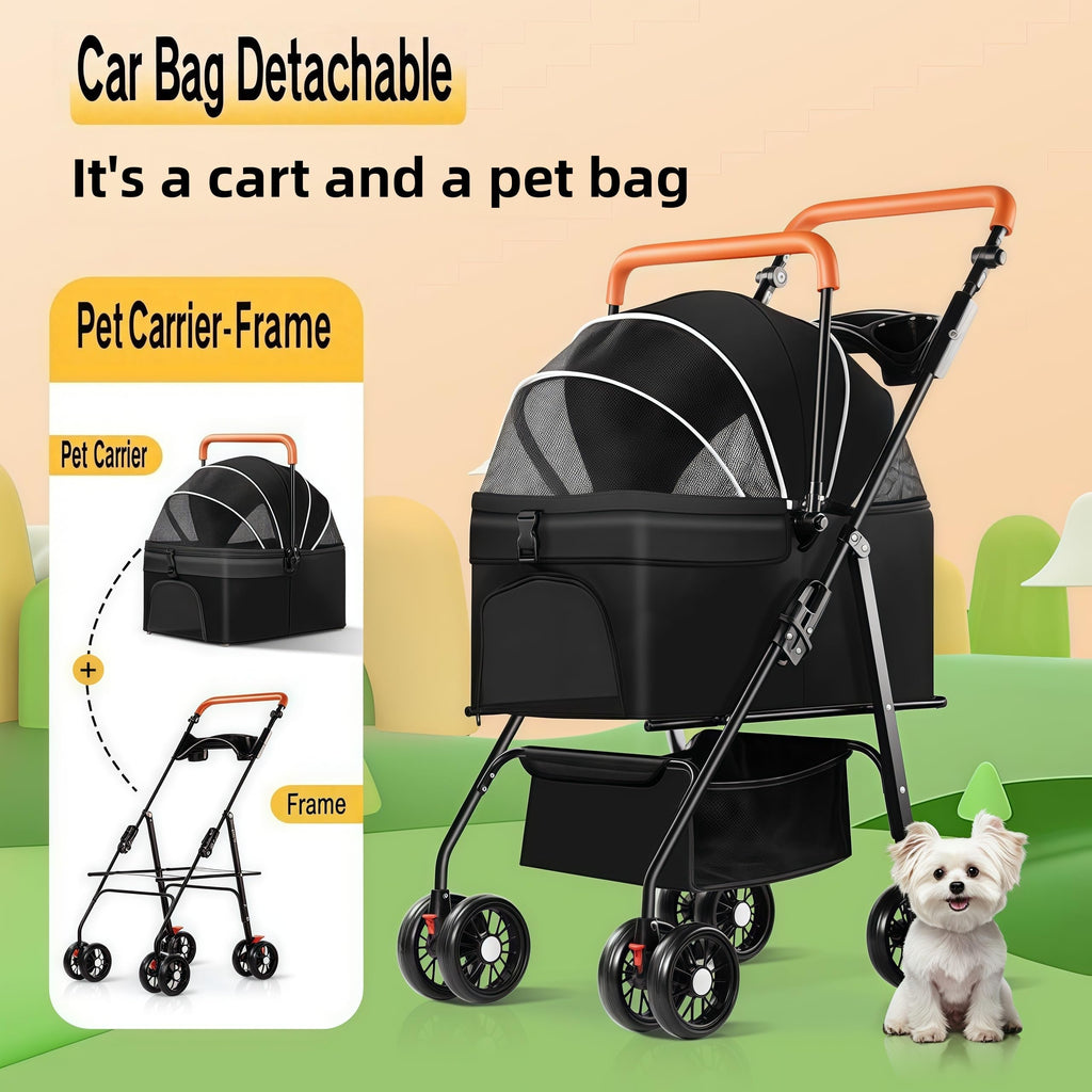 Black Foldable Pet Stroller with Storage Basket U71286