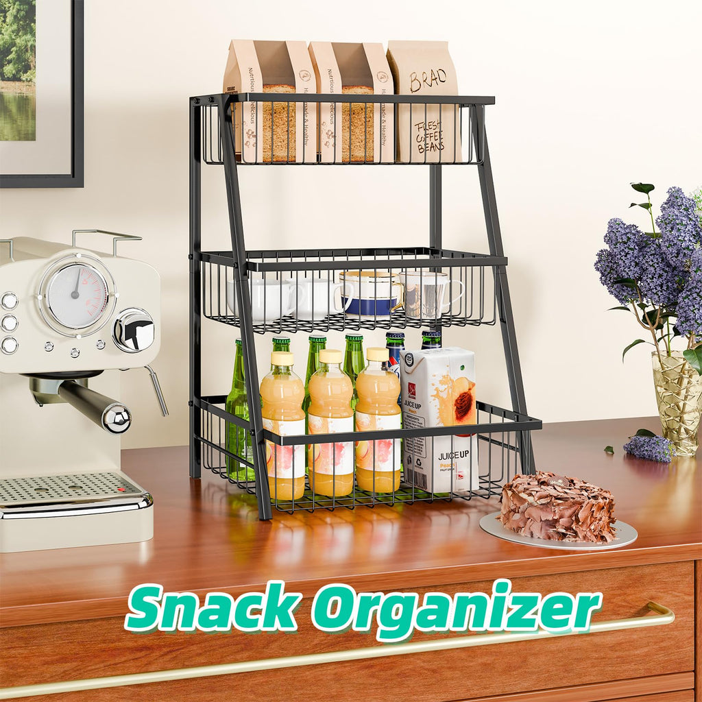 3-Tier Black Metal Wire Fruit Basket with Banana Hooks E508
