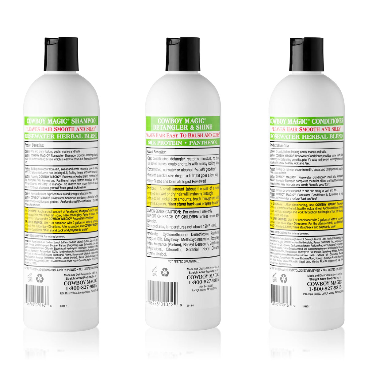 Shampoo + Conditioner + Detangler & Shine 16 Ounce each Silk Panthenol Honey W893