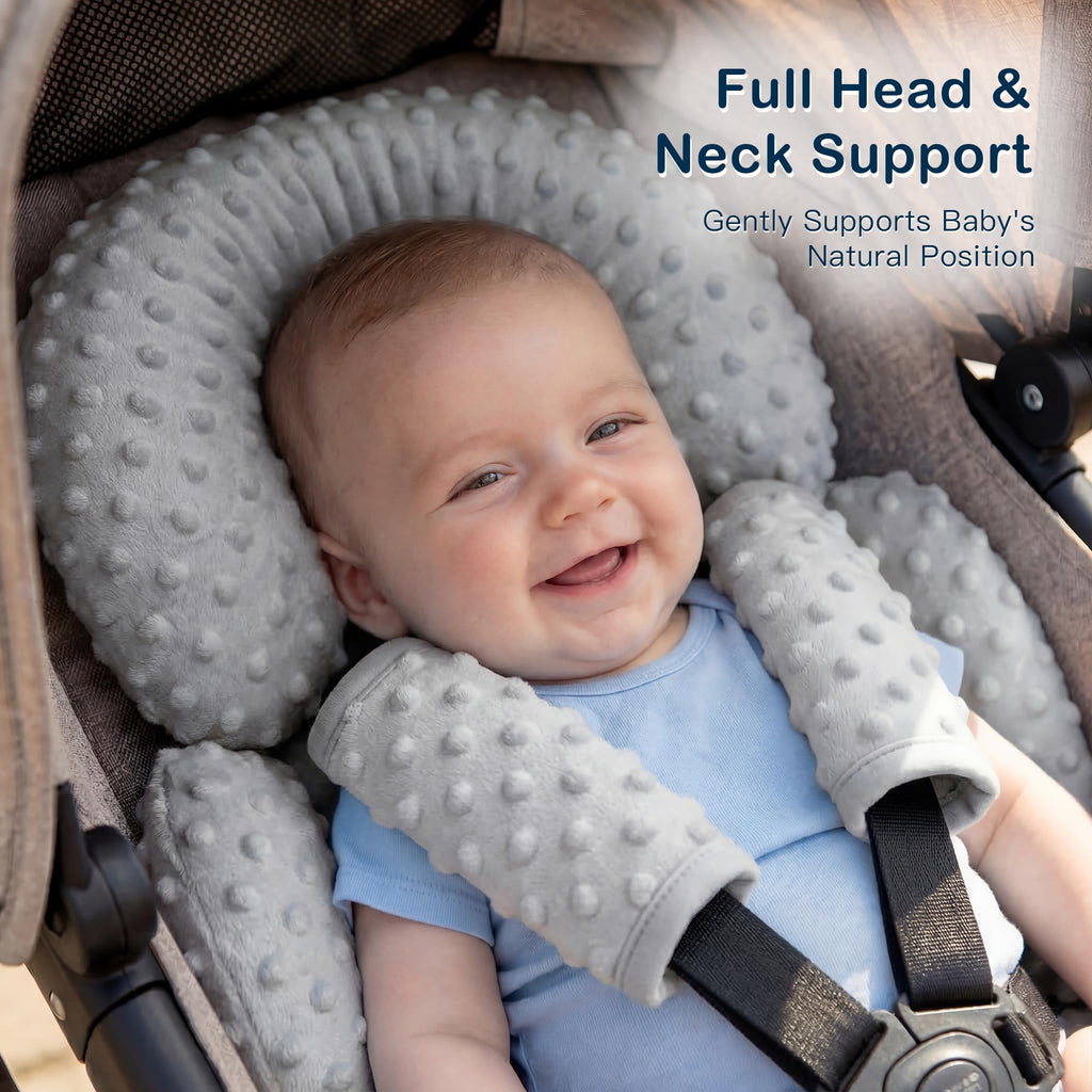Infant Car Seat Head Neck Body Support, Ultra-Soft Minky Microfiber, 2-in-1 Reversible, Gray C2993