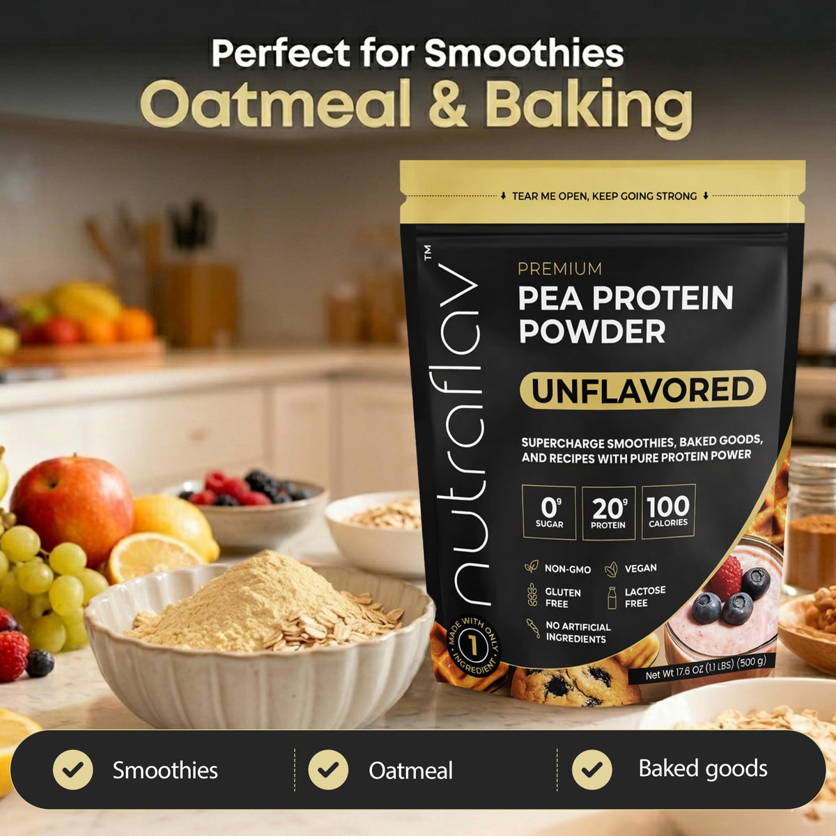 Unflavored Vegan Pea Protein Powder, 20 Servings N5329