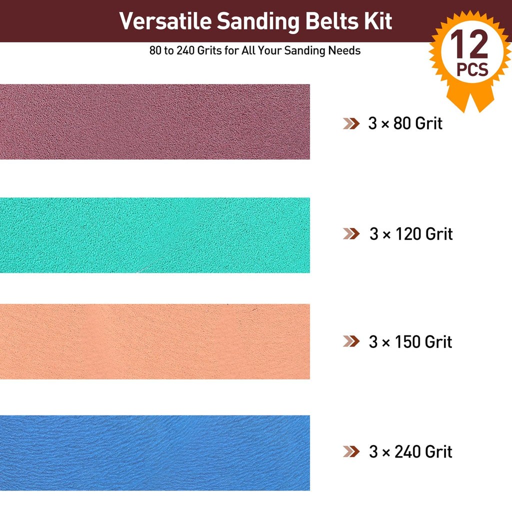 4" x 36" Assorted Grits 12 Pcs Aluminum Oxide Sanding Belts K479167