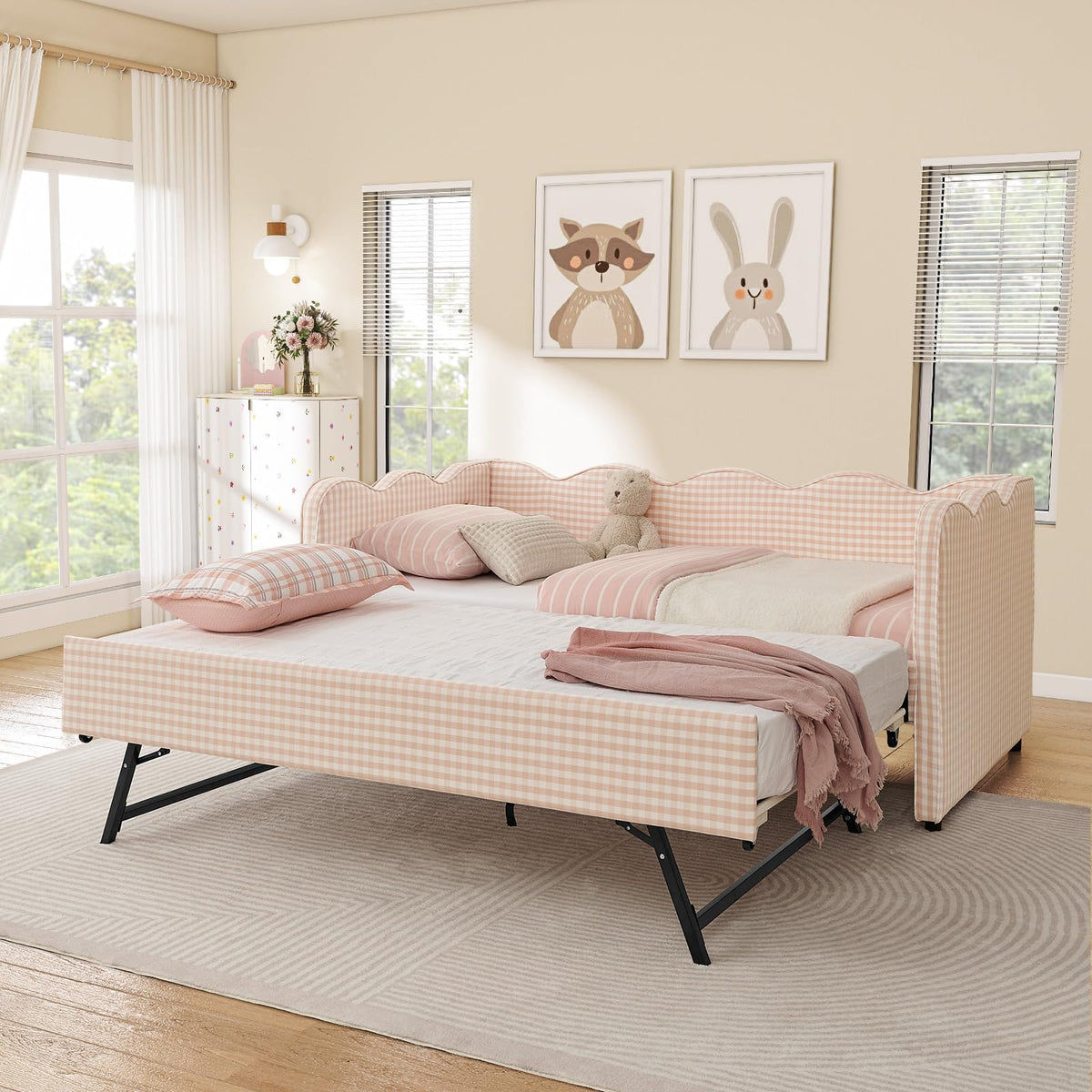 Twin Size Upholstered Daybed with Pop Up Trundle K996246