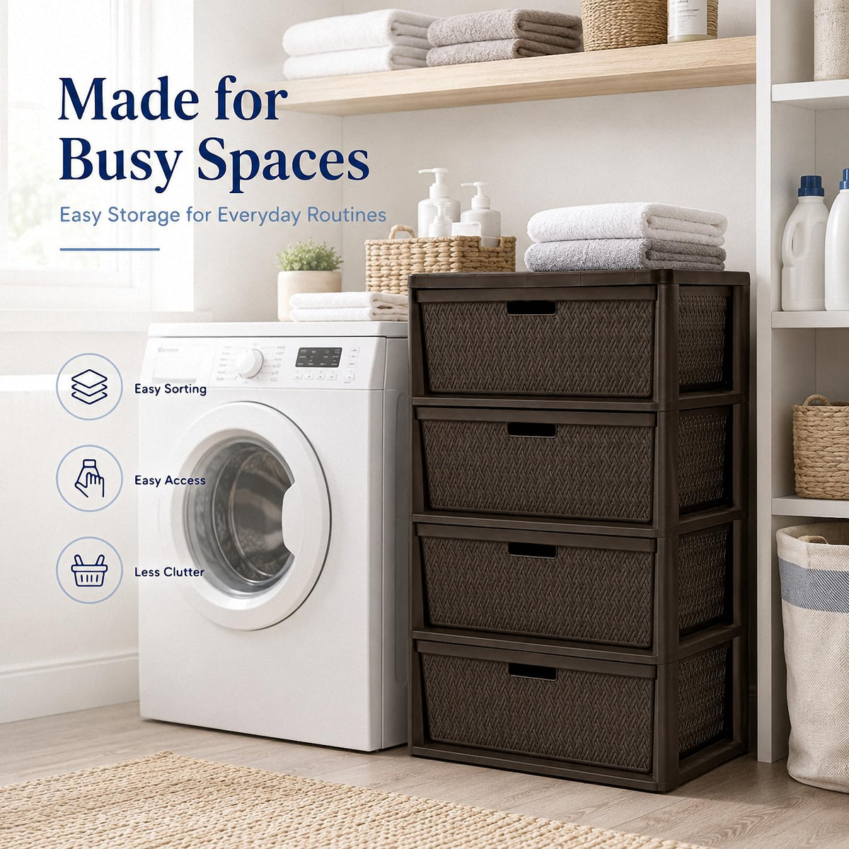 Wide 4-Drawer Storage Organizer Tower with Removable Bins Y634
