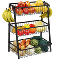 3-Tier Black Metal Wire Fruit Basket with Banana Hooks E508
