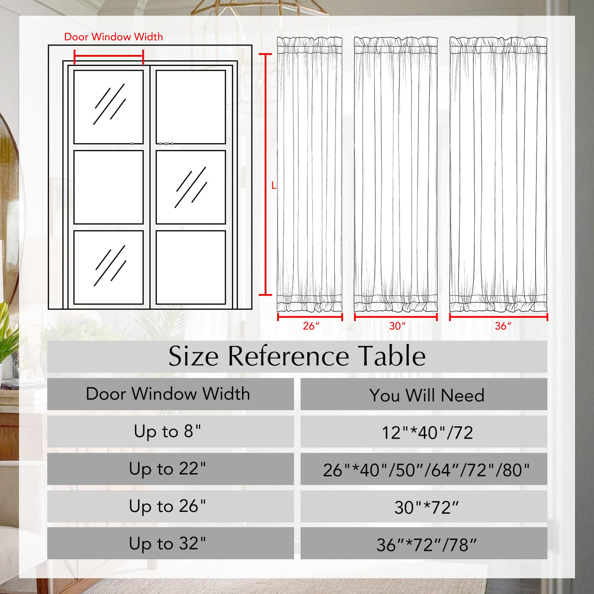 Cream Linen French Door Curtain 72 Inch Length A496282