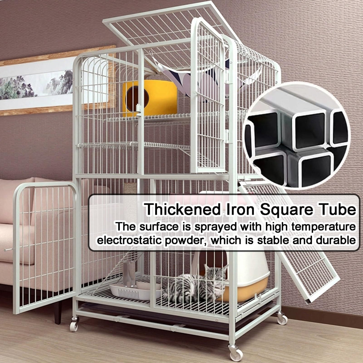 4-Tier Detachable Metal Wire Cat Cage with Hammock F707