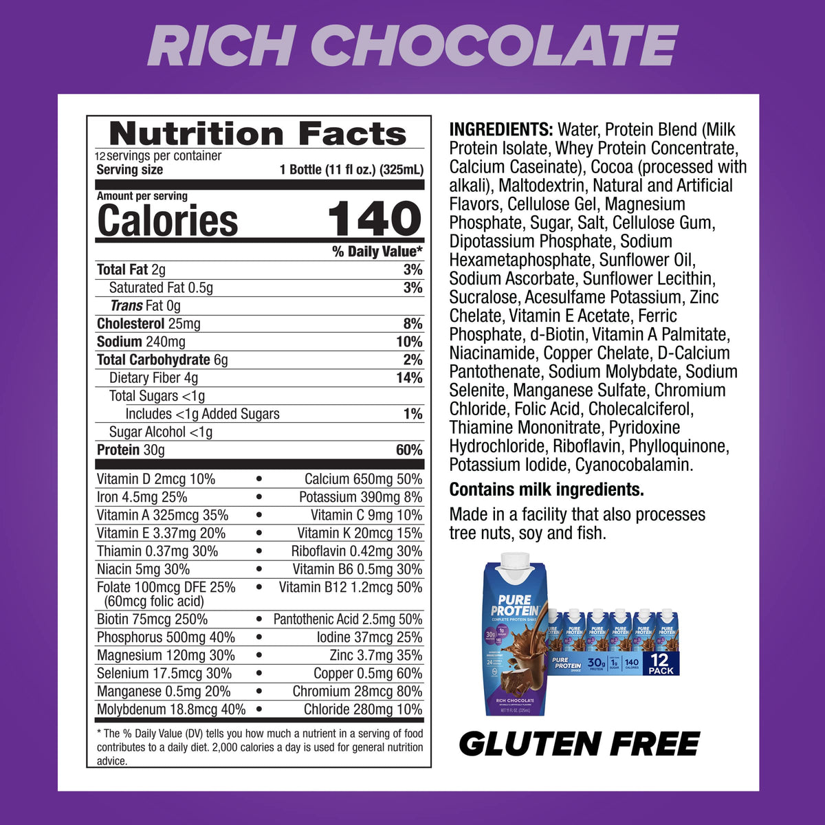 Chocolate Protein Shake 30g Protein 12 Pack H86735