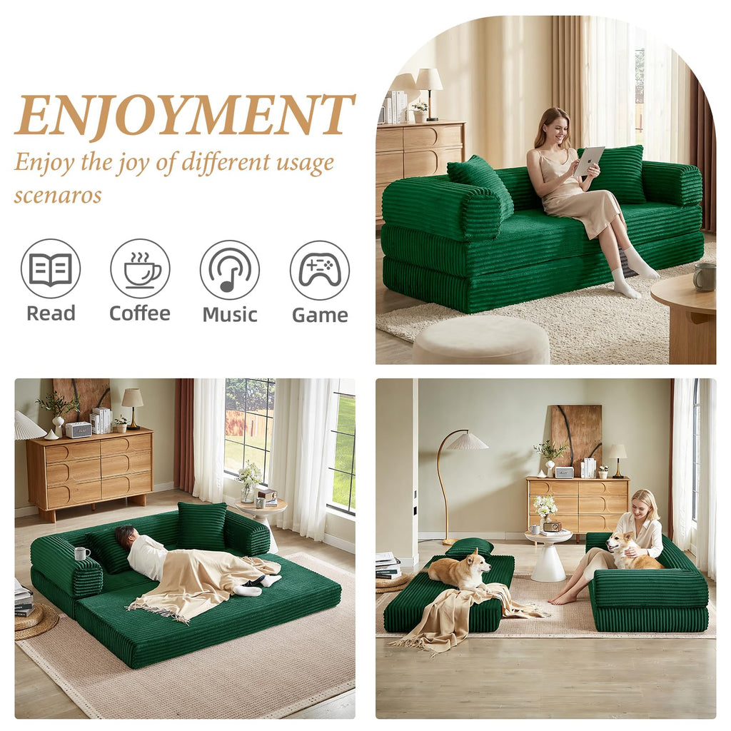 Green Corduroy Convertible Futon Sofa Bed Z559039
