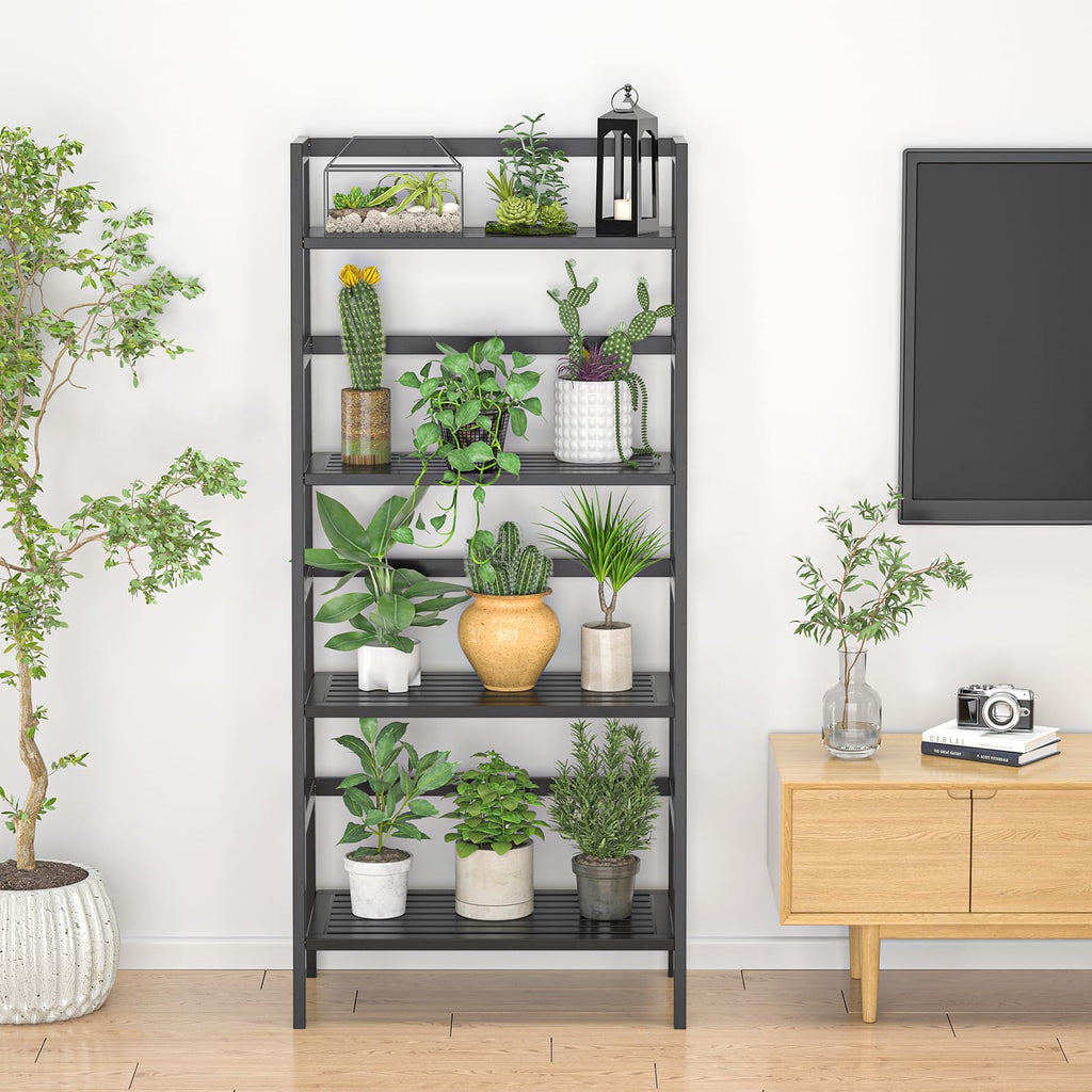 Black 4-Tier Bamboo Ladder Shelf D106492