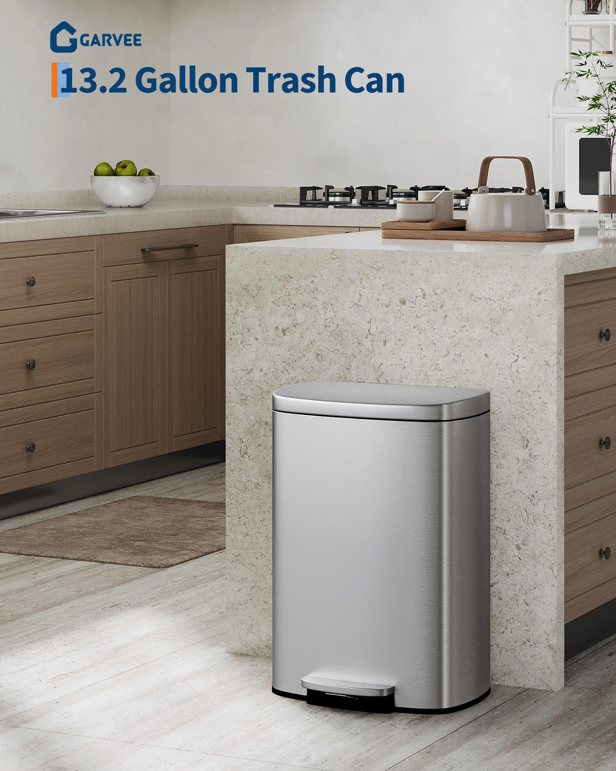 Stainless Steel 13 Gal Step-On Trash Can with Soft Close Lid P603
