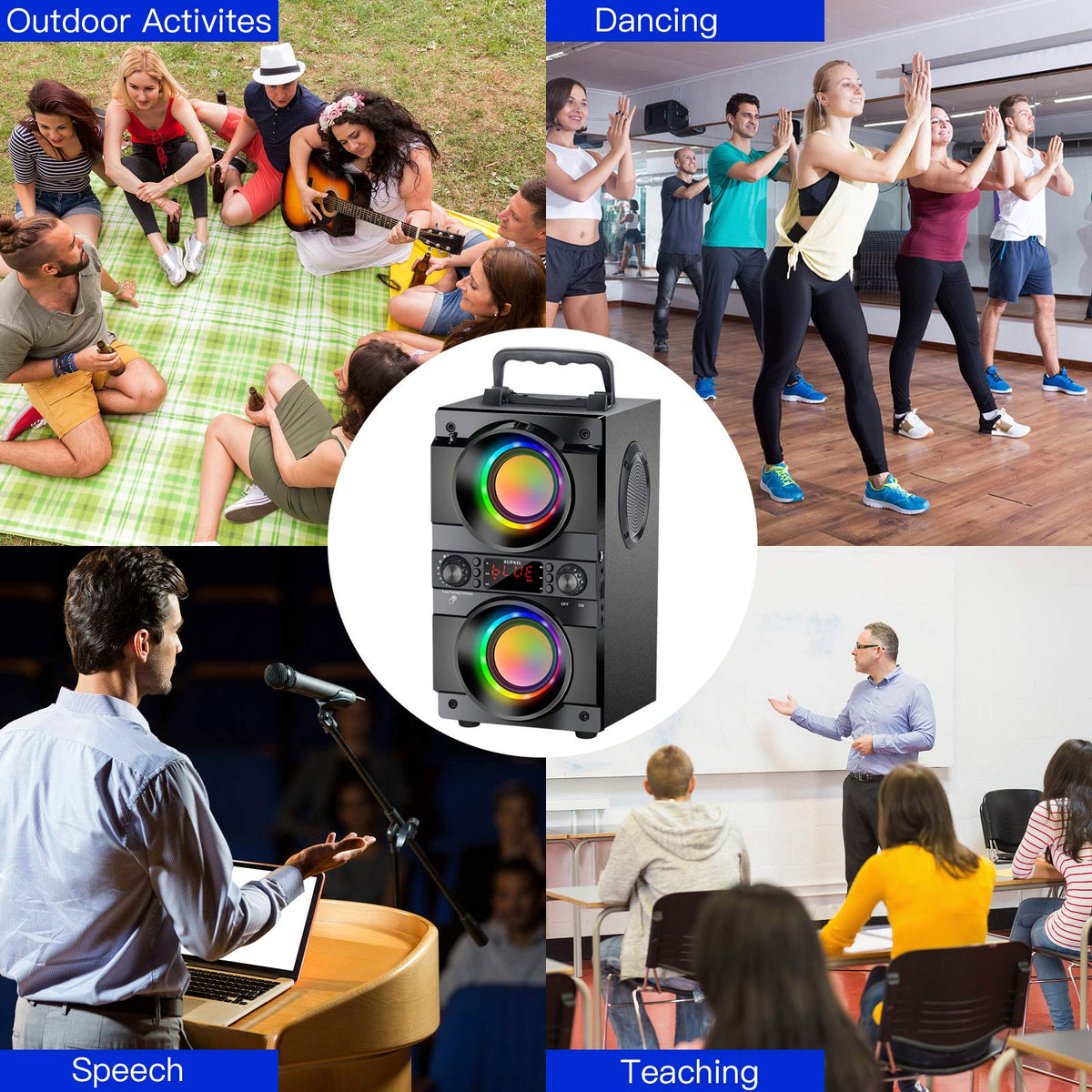 Portable Bluetooth Speaker with Double Subwoofer Heavy Bass F253965