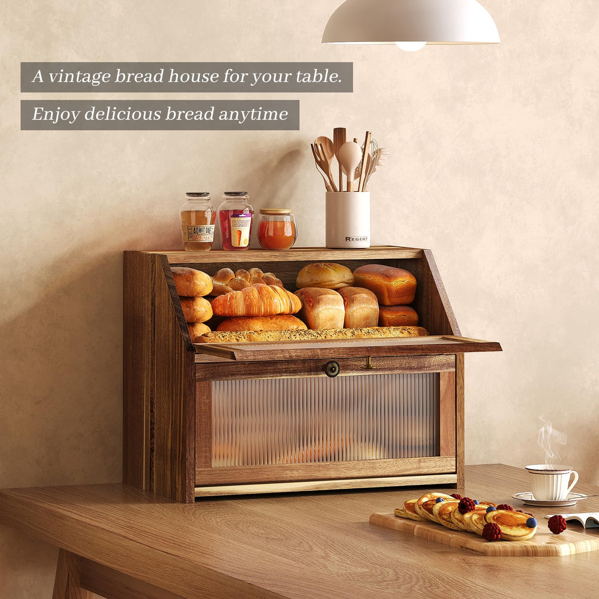 Acacia Wood 2 Layer Bread Box J2340