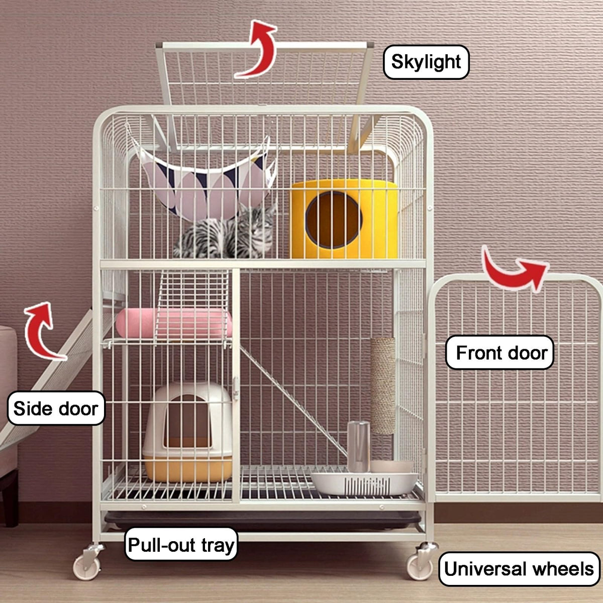4-Tier Detachable Metal Wire Cat Cage with Hammock F707