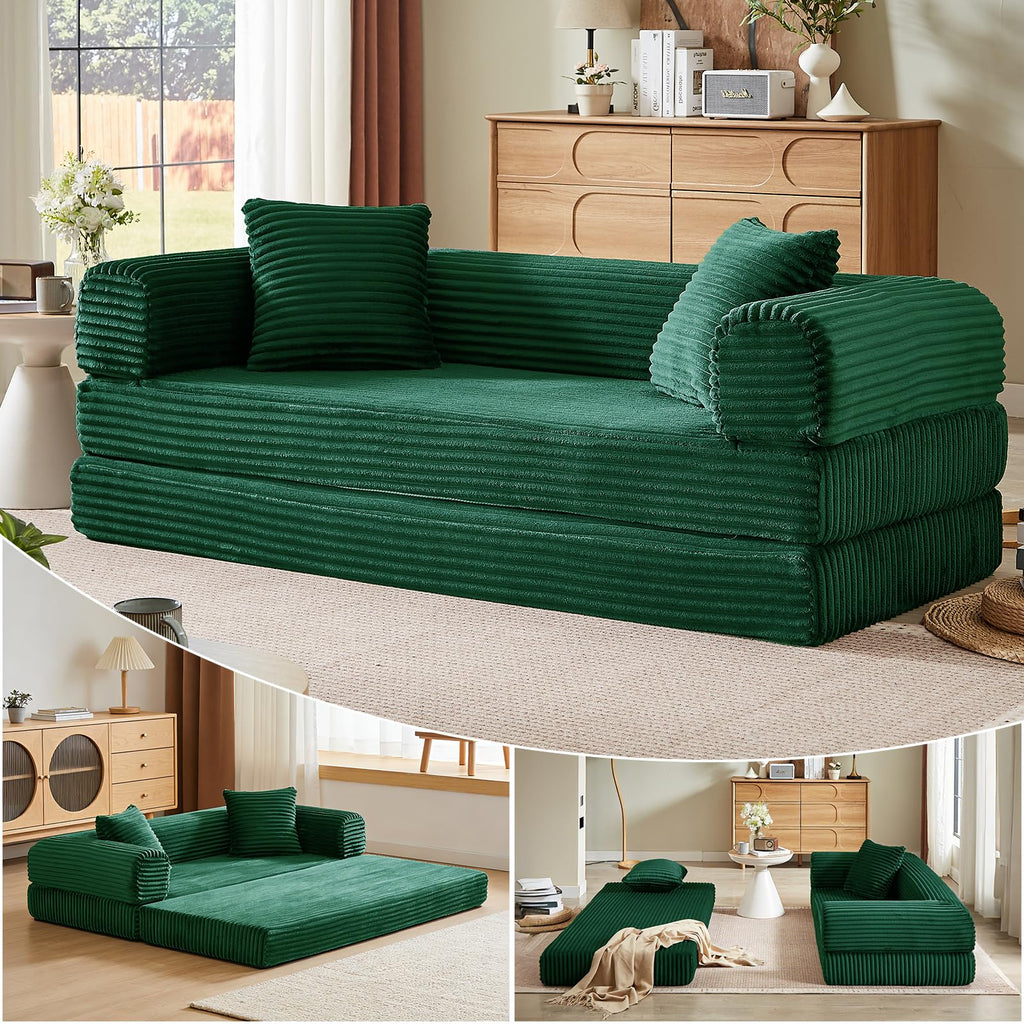 Green Corduroy Convertible Futon Sofa Bed Z559039