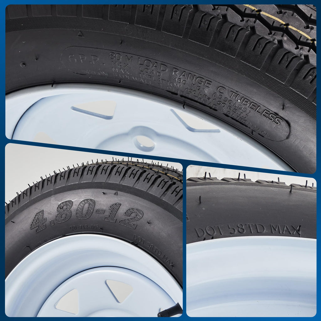 2 Pack 4.80-12 Trailer Tires with 12 inch Rims T5060