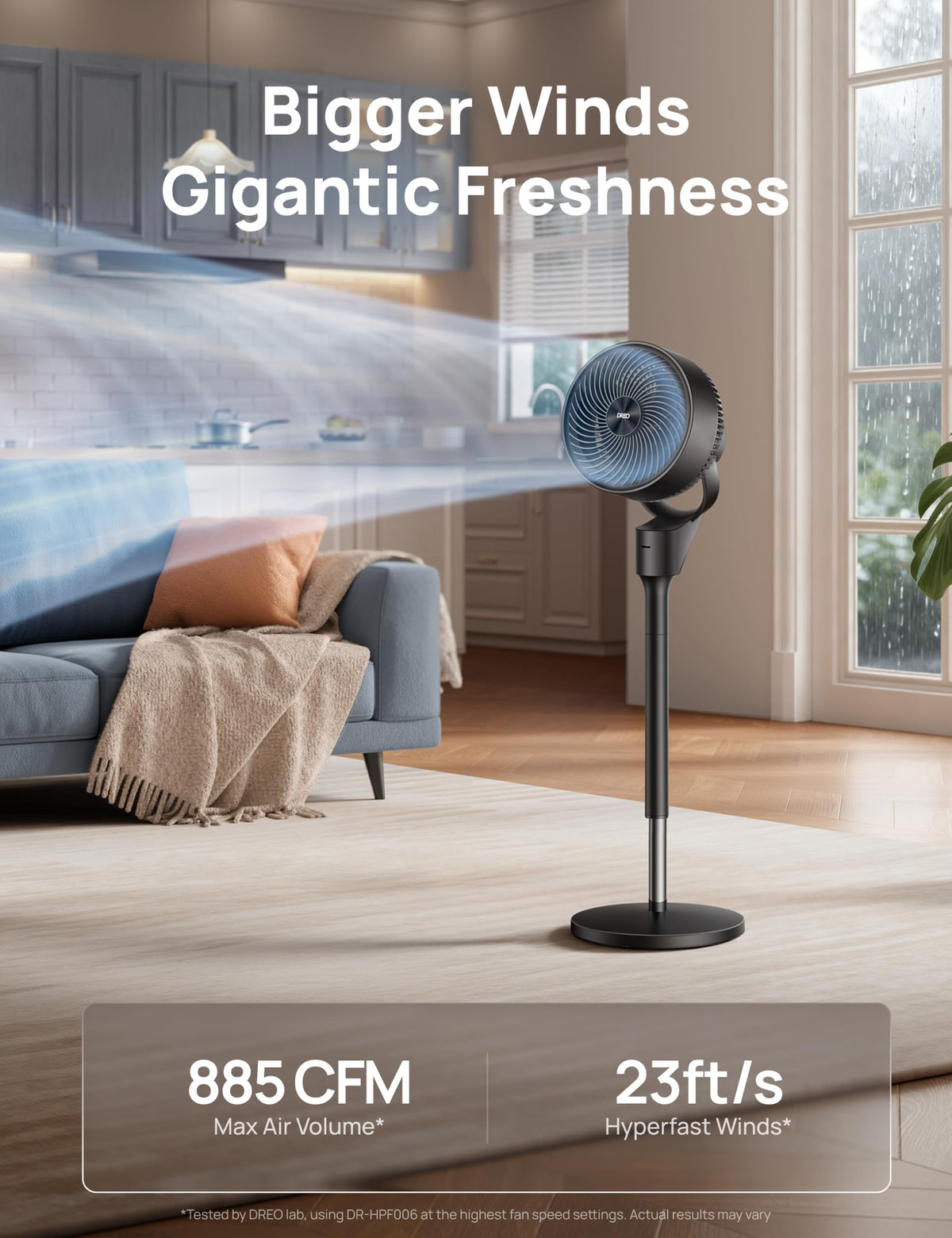 80° Oscillating Standing Fan, 20dB Quiet, 3 Speeds, Remote, Adjustable Height T145