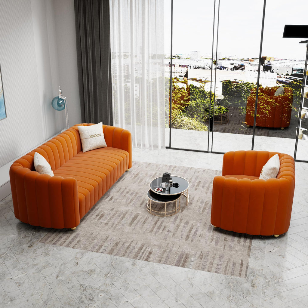 Orange Velvet 2-Piece Sofa K186788