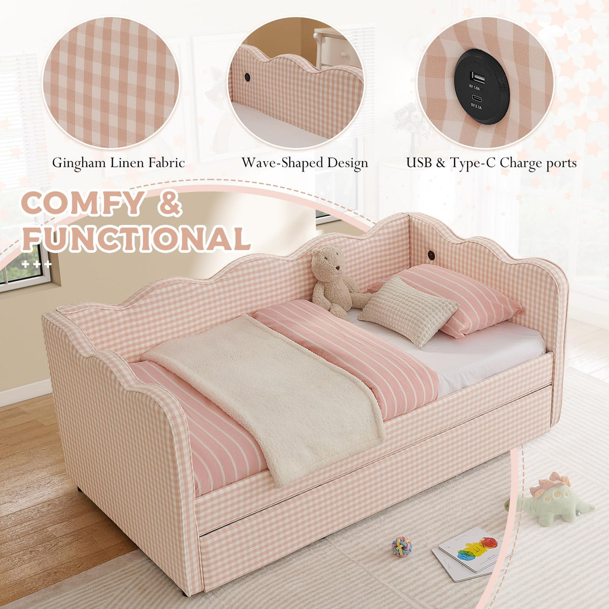Twin Size Upholstered Daybed with Pop Up Trundle K996246