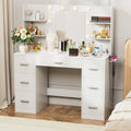 White Vanity Desk with Lighted Mirror and 7 Drawers G78447