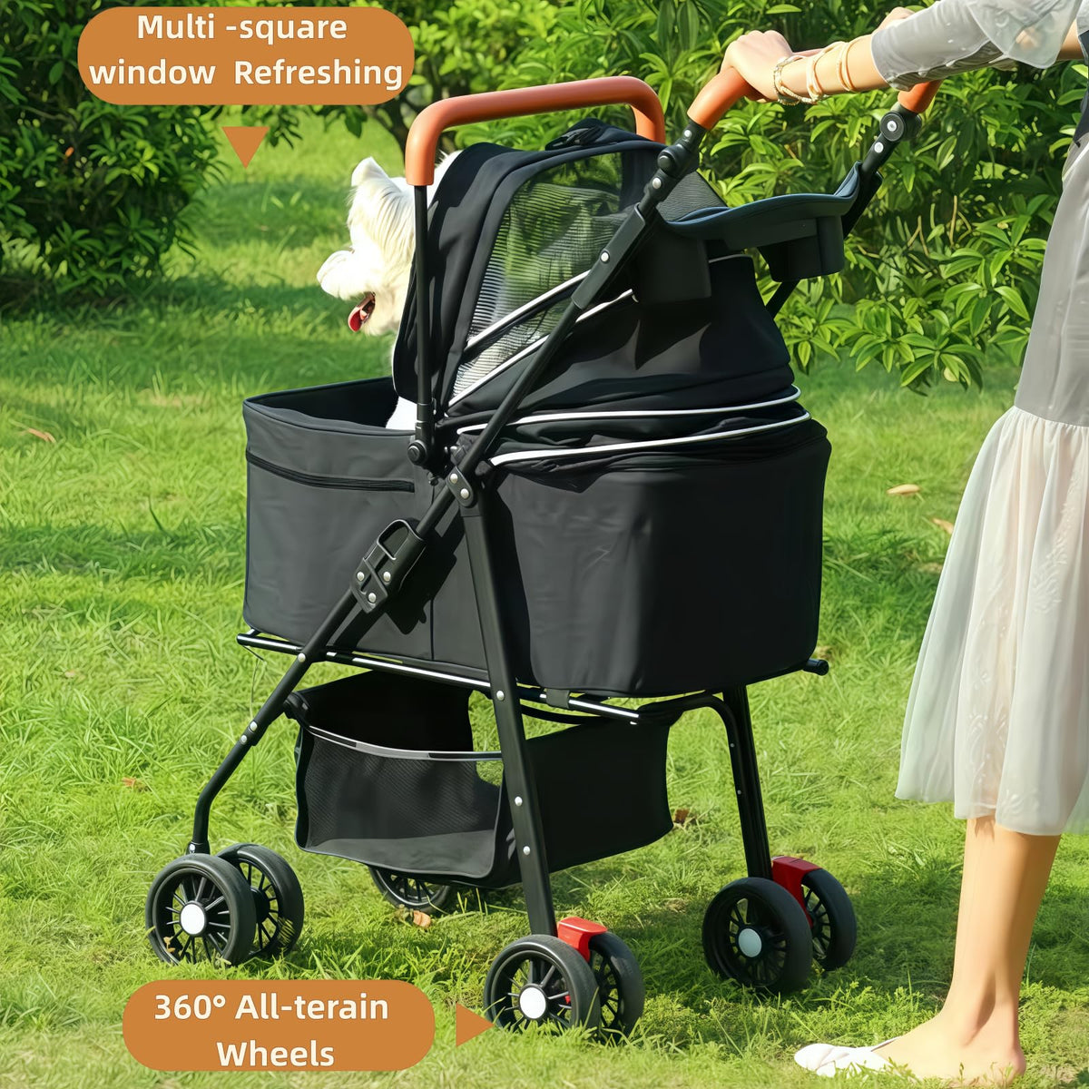 Black Foldable Pet Stroller with Storage Basket U71286