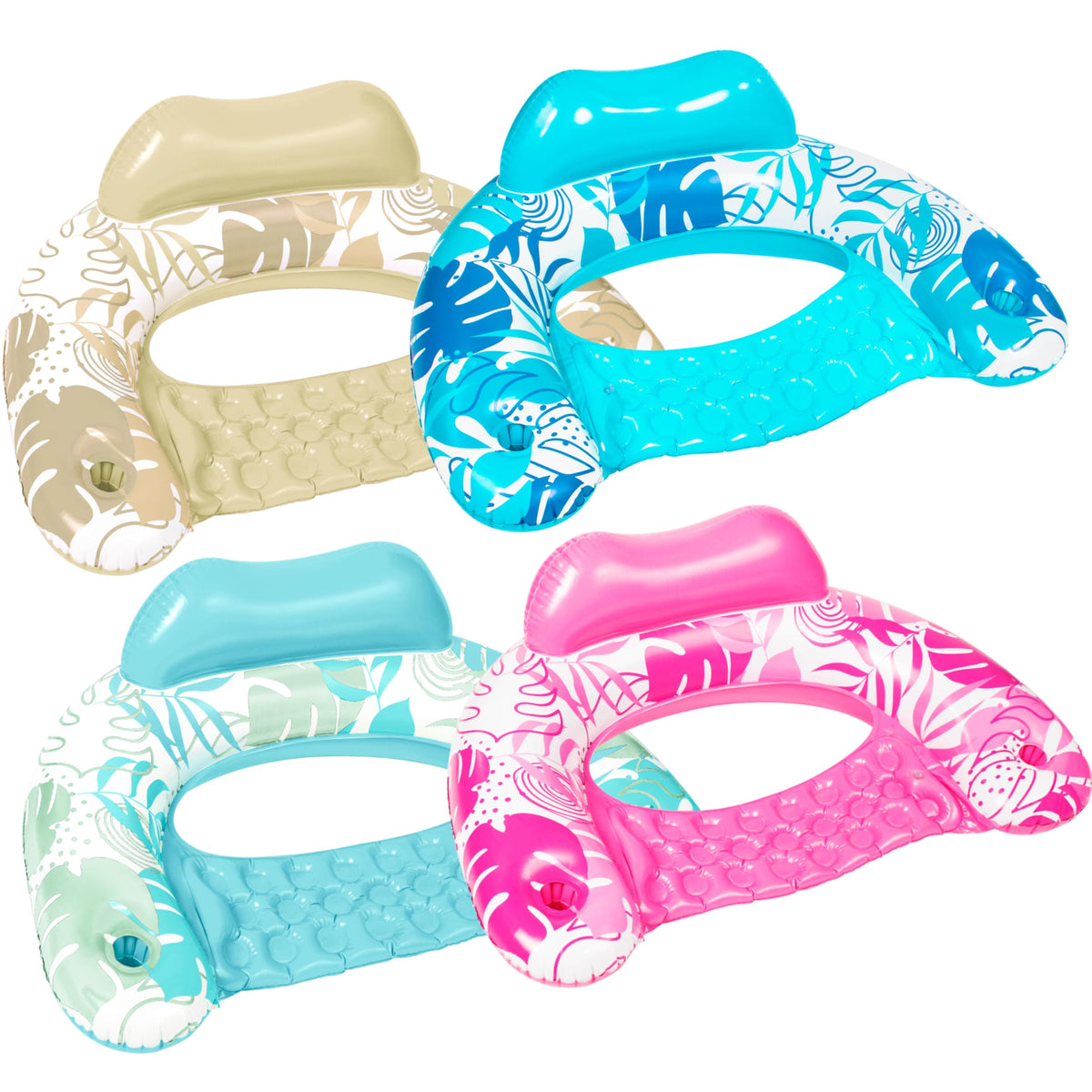 Inflatable Pool Chairs with Cup Holders, 4 Pack L29904