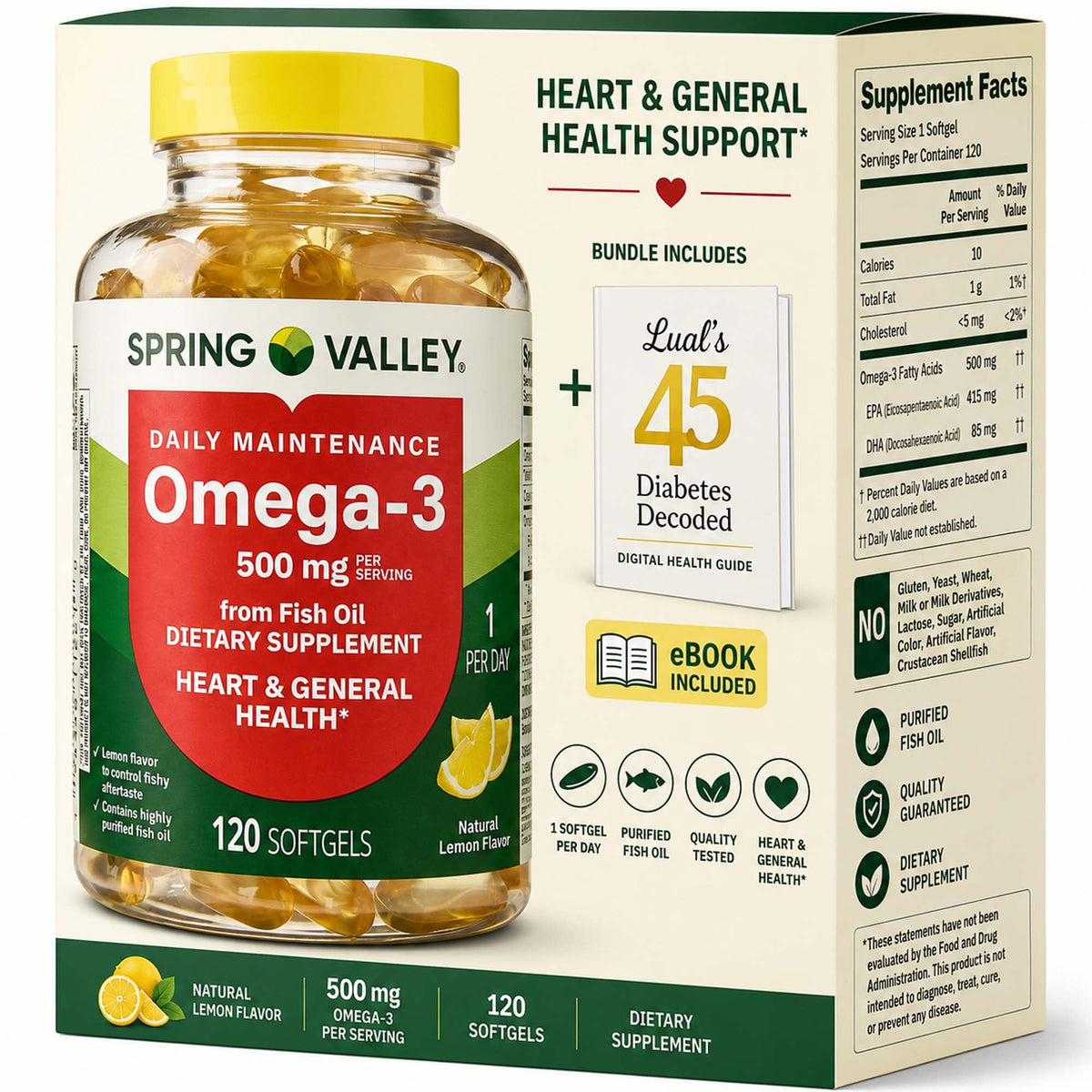 Omega-3 Fish Oil 500 mg 120 Count SoftGels Dietary Supplement P934