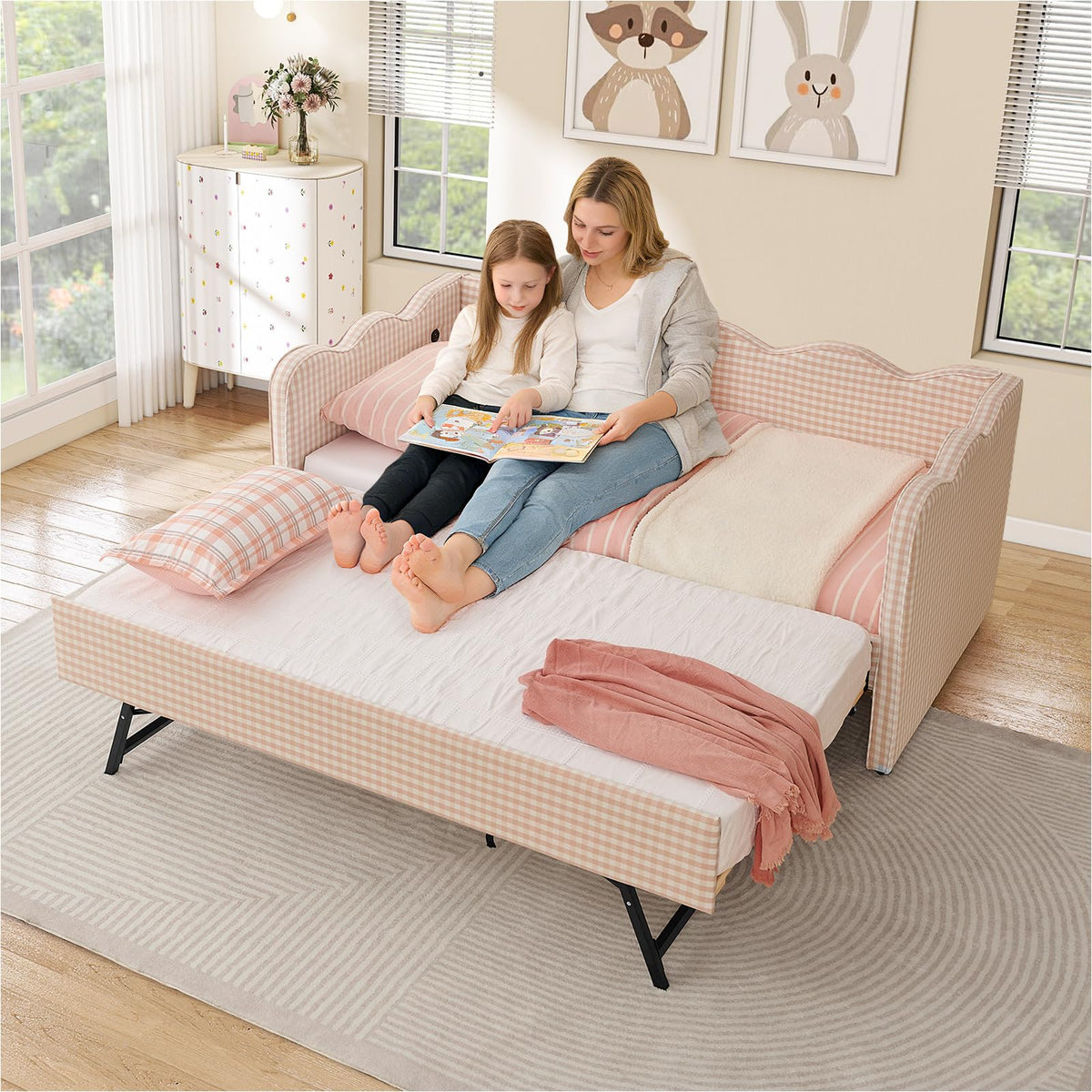 Twin Size Upholstered Daybed with Pop Up Trundle K996246
