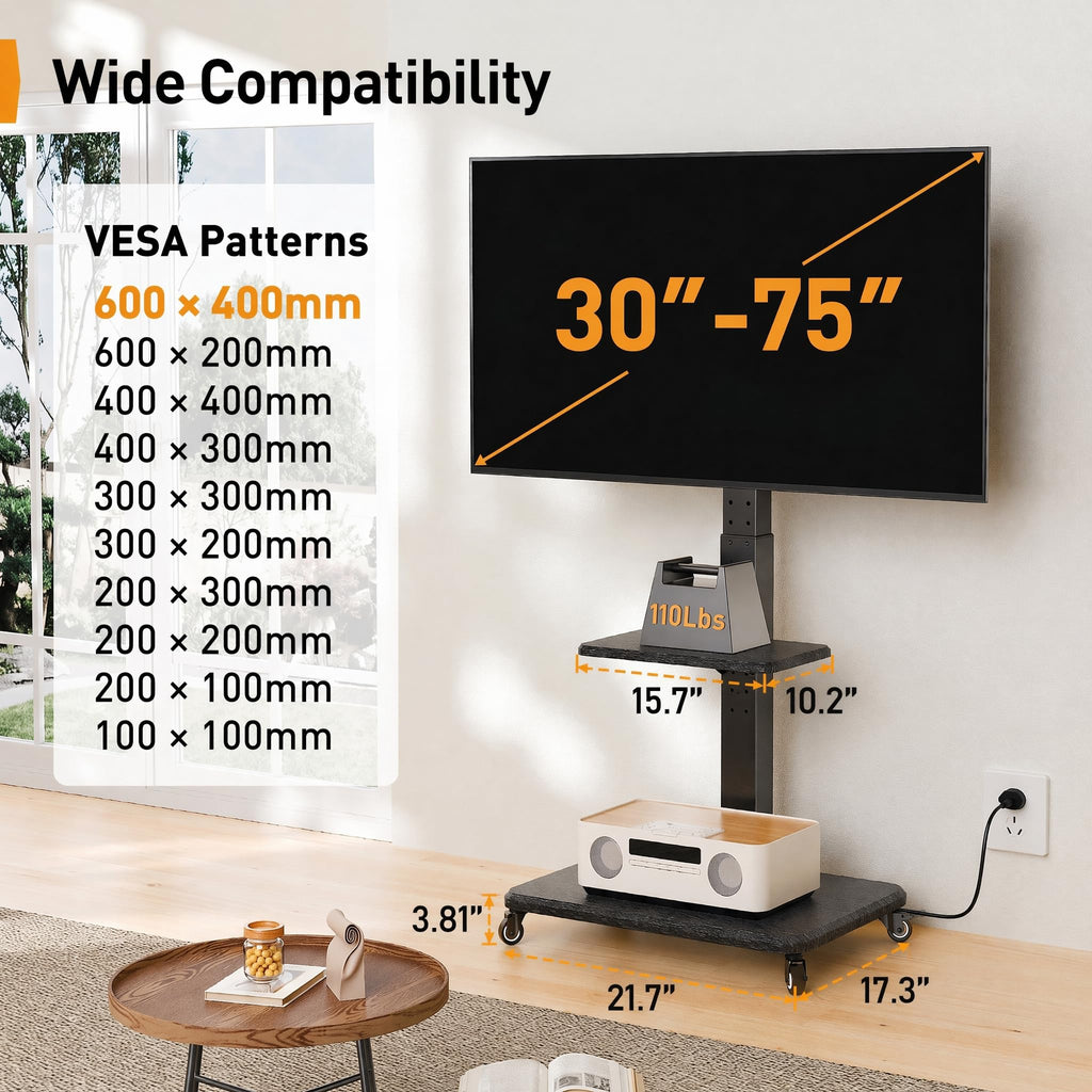 Tilt & Swivel Rolling TV Stand with Power Outlet J192