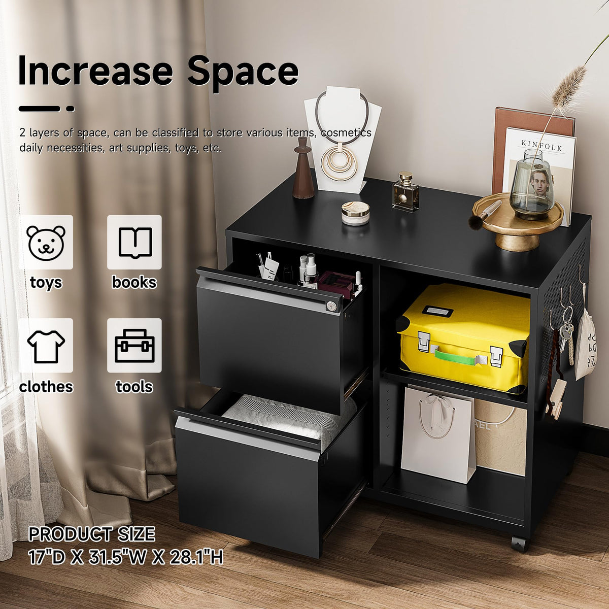 2 Drawer Metal File Cabinet with Lock and Shelf E10948