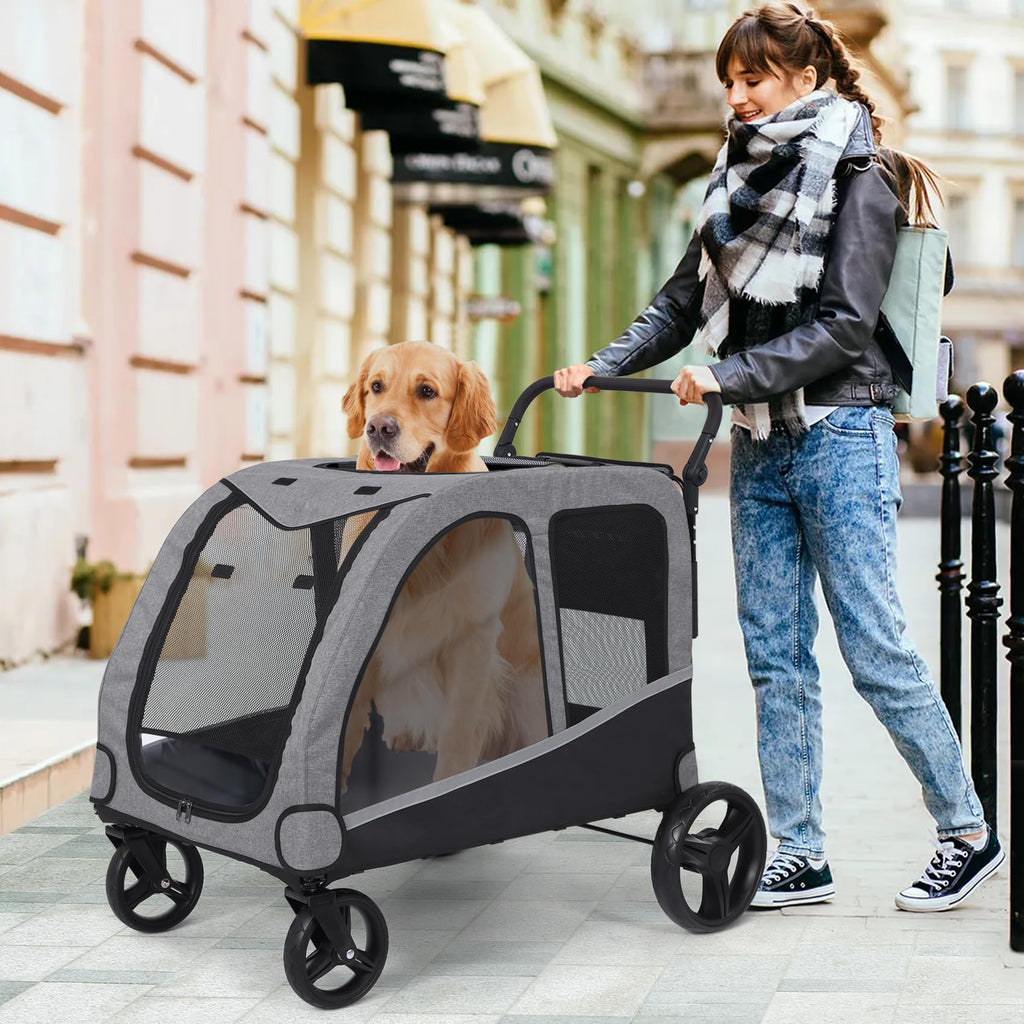 Extra Large Foldable Dog Stroller with Pocket, Up to 130 lbs I560879